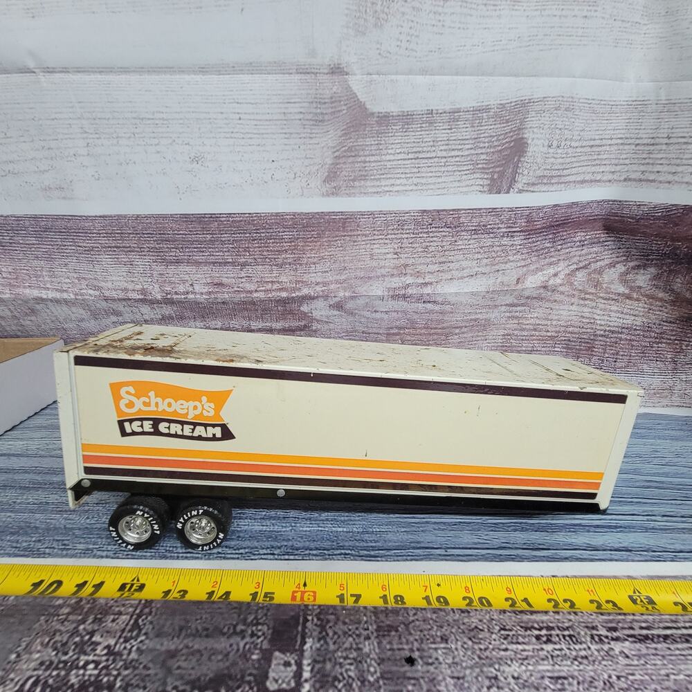 Vintage Nylint pressed steel schoeps ice cream semi trailer only white/orange